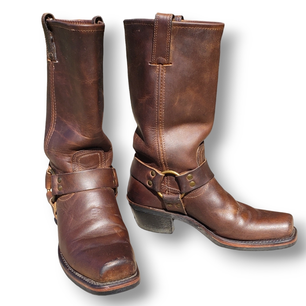 FRYE Women's Harness 12R Smoke Leather Square Toe Boot Size 7M